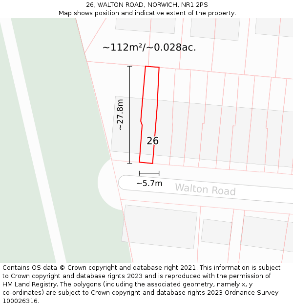 26, WALTON ROAD, NORWICH, NR1 2PS: Plot and title map