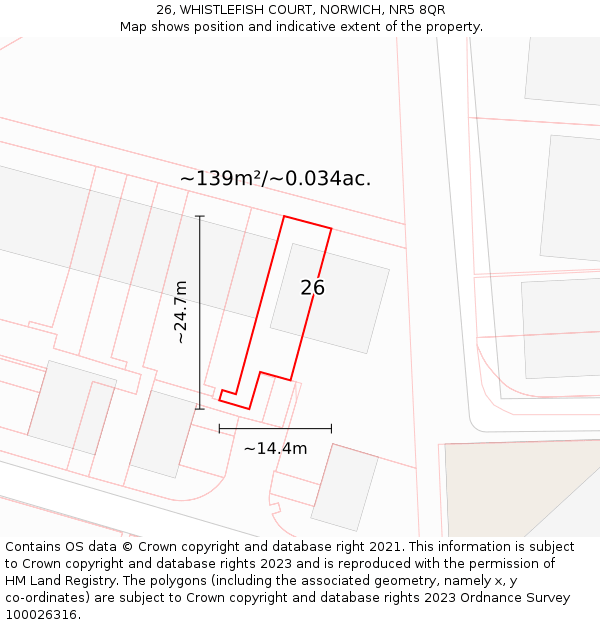 26, WHISTLEFISH COURT, NORWICH, NR5 8QR: Plot and title map