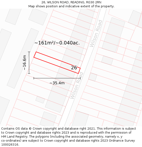 26, WILSON ROAD, READING, RG30 2RN: Plot and title map