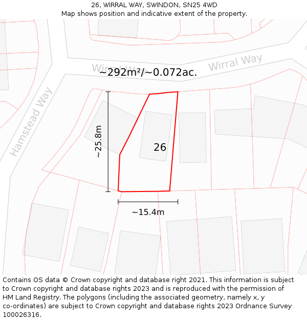 26, WIRRAL WAY, SWINDON, SN25 4WD: Plot and title map