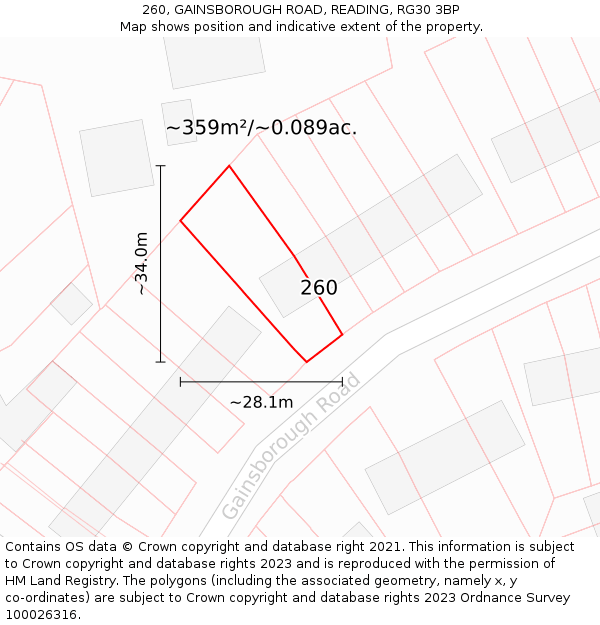 260, GAINSBOROUGH ROAD, READING, RG30 3BP: Plot and title map