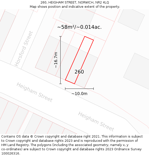 260, HEIGHAM STREET, NORWICH, NR2 4LQ: Plot and title map
