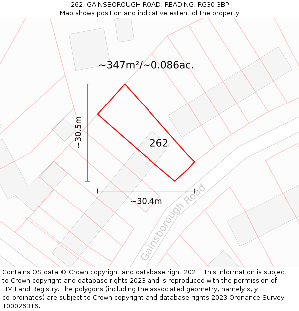 262, GAINSBOROUGH ROAD, READING, RG30 3BP: Plot and title map