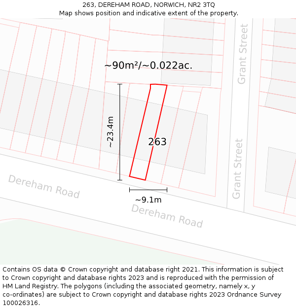 263, DEREHAM ROAD, NORWICH, NR2 3TQ: Plot and title map