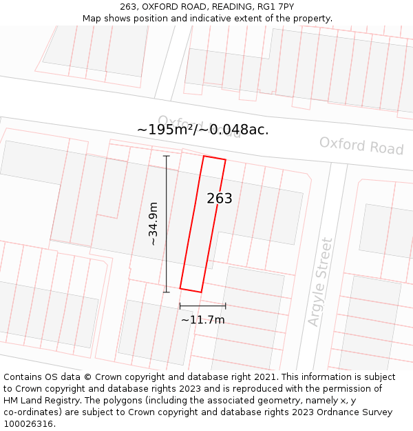 263, OXFORD ROAD, READING, RG1 7PY: Plot and title map