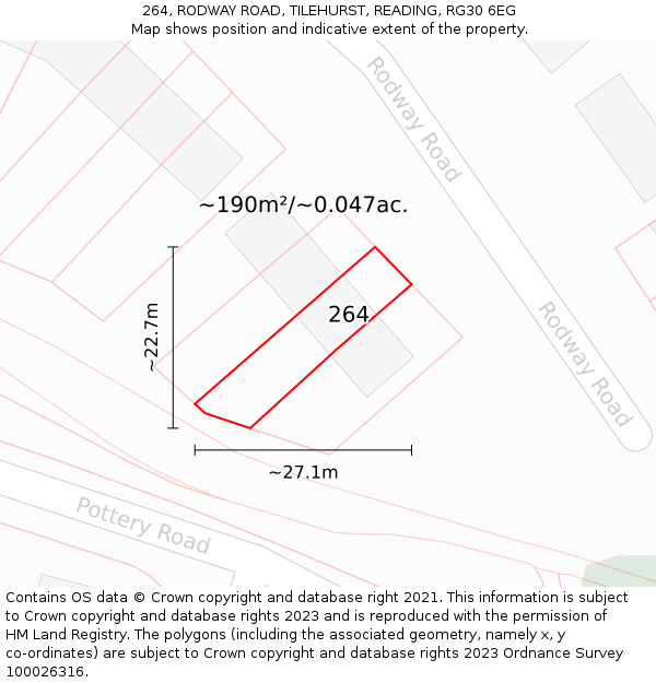 264, RODWAY ROAD, TILEHURST, READING, RG30 6EG: Plot and title map