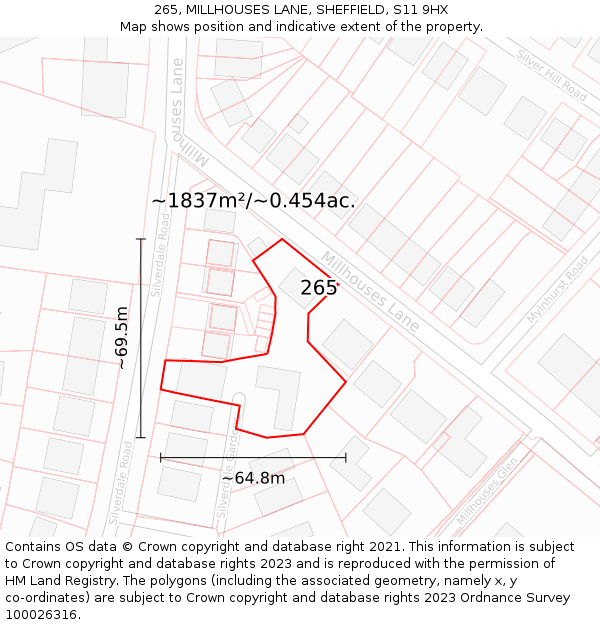 265, MILLHOUSES LANE, SHEFFIELD, S11 9HX: Plot and title map