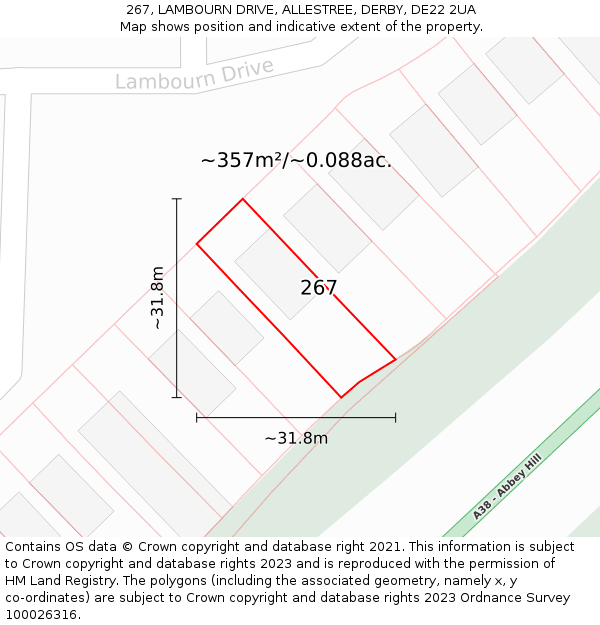 267, LAMBOURN DRIVE, ALLESTREE, DERBY, DE22 2UA: Plot and title map