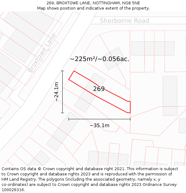 269, BROXTOWE LANE, NOTTINGHAM, NG8 5NE: Plot and title map