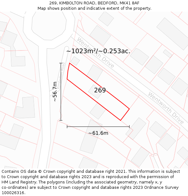 269, KIMBOLTON ROAD, BEDFORD, MK41 8AF: Plot and title map