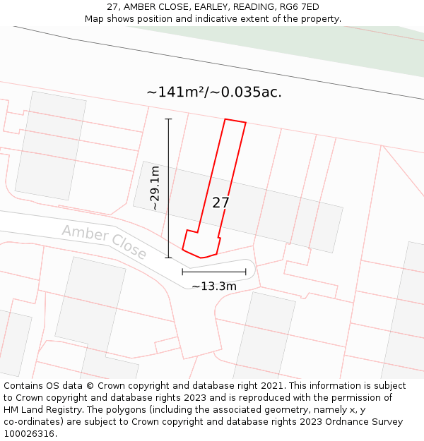 27, AMBER CLOSE, EARLEY, READING, RG6 7ED: Plot and title map