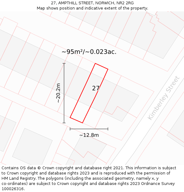 27, AMPTHILL STREET, NORWICH, NR2 2RG: Plot and title map
