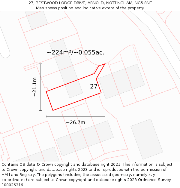 27, BESTWOOD LODGE DRIVE, ARNOLD, NOTTINGHAM, NG5 8NE: Plot and title map