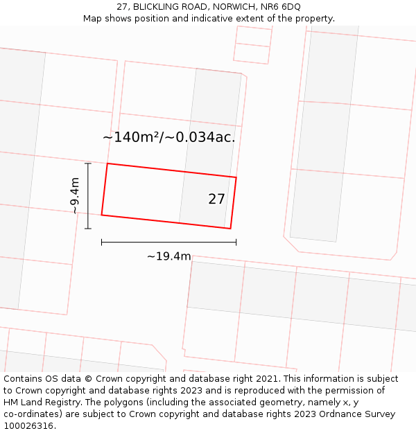 27, BLICKLING ROAD, NORWICH, NR6 6DQ: Plot and title map