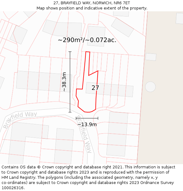 27, BRAYFIELD WAY, NORWICH, NR6 7ET: Plot and title map