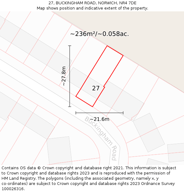 27, BUCKINGHAM ROAD, NORWICH, NR4 7DE: Plot and title map
