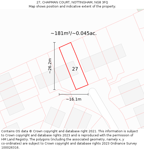 27, CHAPMAN COURT, NOTTINGHAM, NG8 3FQ: Plot and title map