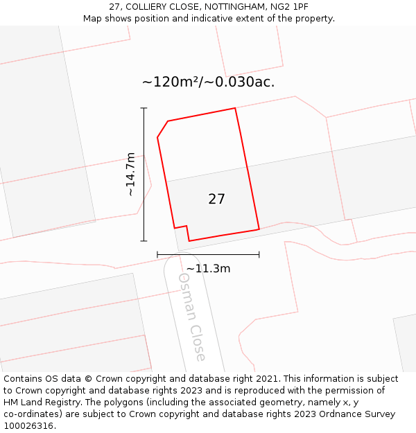 27, COLLIERY CLOSE, NOTTINGHAM, NG2 1PF: Plot and title map