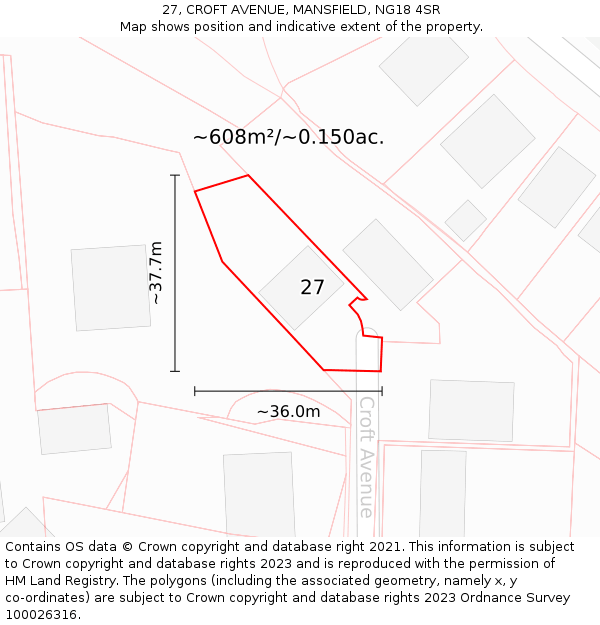 27, CROFT AVENUE, MANSFIELD, NG18 4SR: Plot and title map