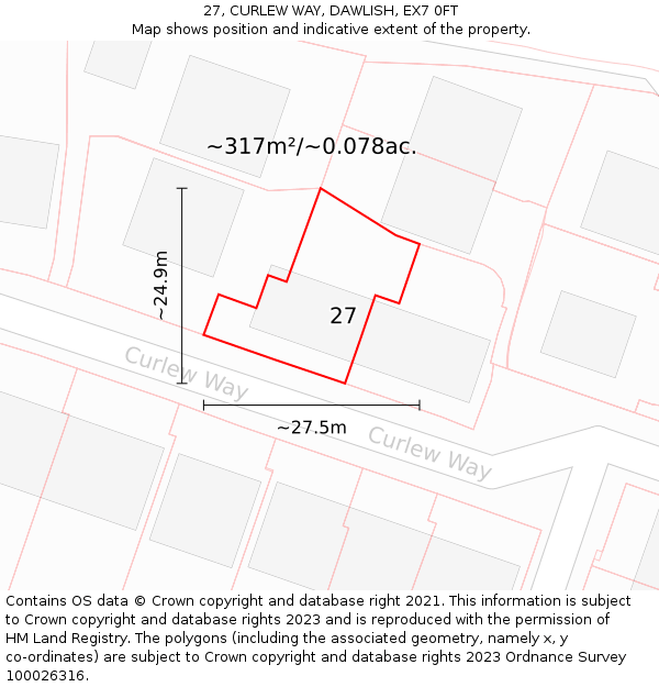 27, CURLEW WAY, DAWLISH, EX7 0FT: Plot and title map