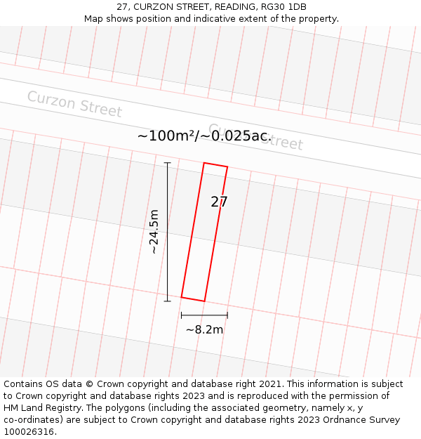 27, CURZON STREET, READING, RG30 1DB: Plot and title map
