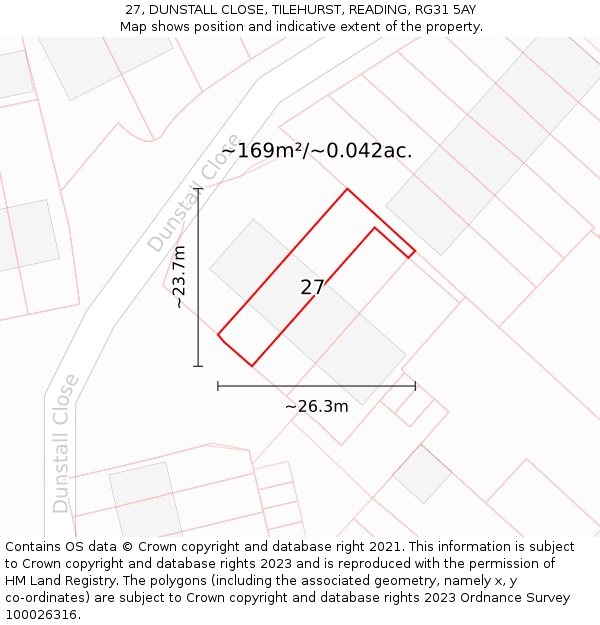 27, DUNSTALL CLOSE, TILEHURST, READING, RG31 5AY: Plot and title map
