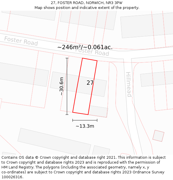 27, FOSTER ROAD, NORWICH, NR3 3PW: Plot and title map