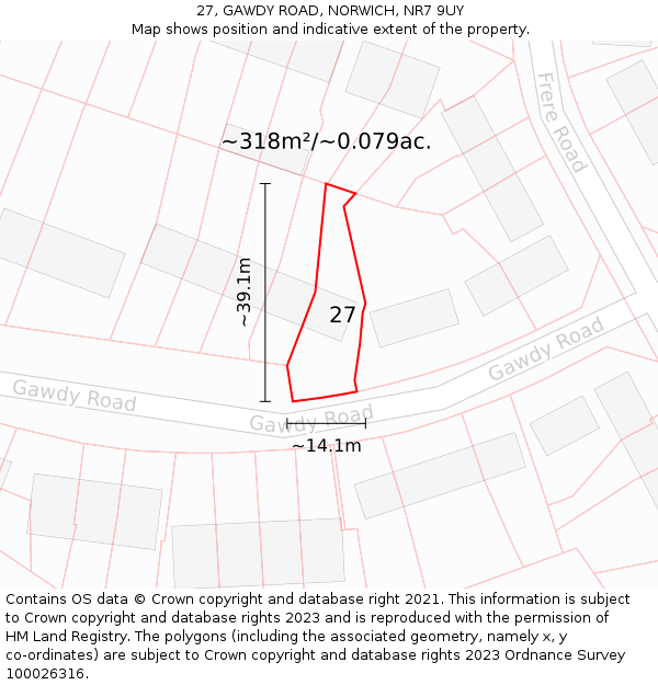 27, GAWDY ROAD, NORWICH, NR7 9UY: Plot and title map