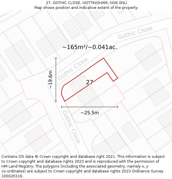27, GOTHIC CLOSE, NOTTINGHAM, NG6 0NU: Plot and title map