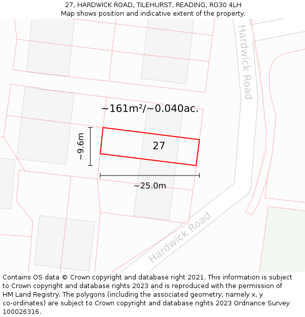 27, HARDWICK ROAD, TILEHURST, READING, RG30 4LH: Plot and title map
