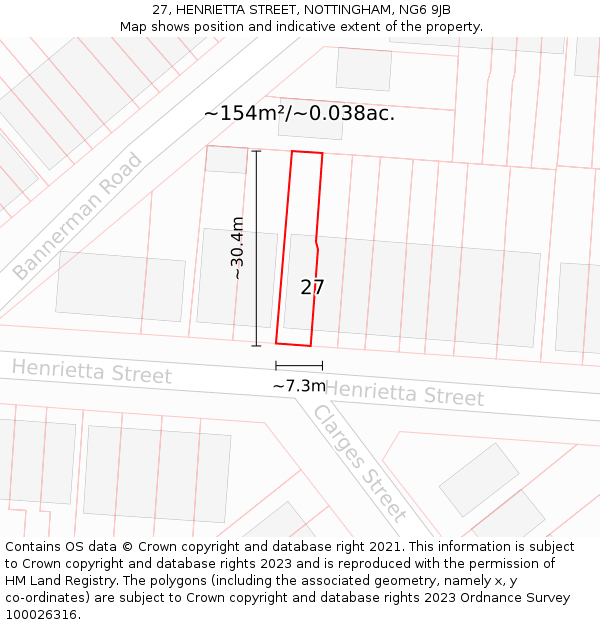 27, HENRIETTA STREET, NOTTINGHAM, NG6 9JB: Plot and title map