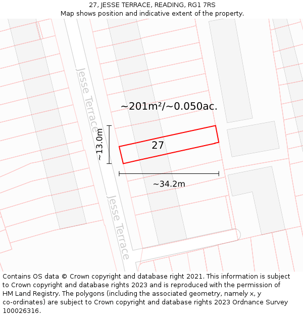 27, JESSE TERRACE, READING, RG1 7RS: Plot and title map