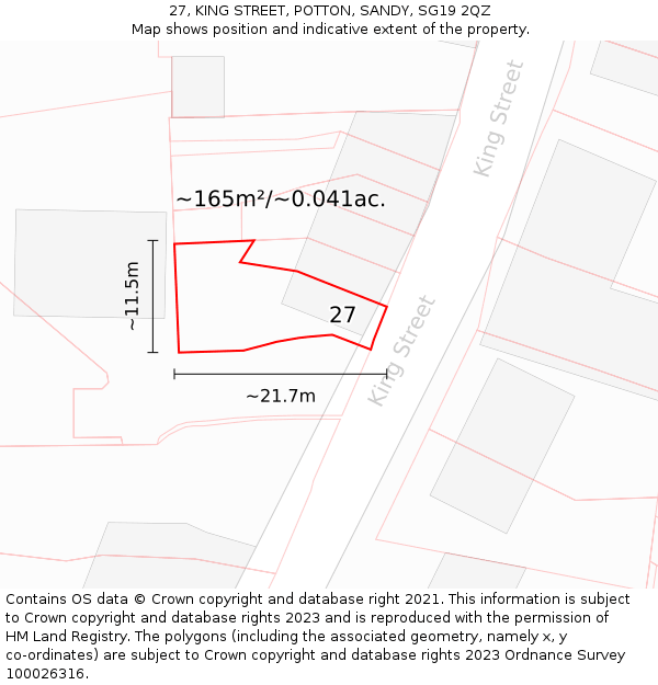 27, KING STREET, POTTON, SANDY, SG19 2QZ: Plot and title map