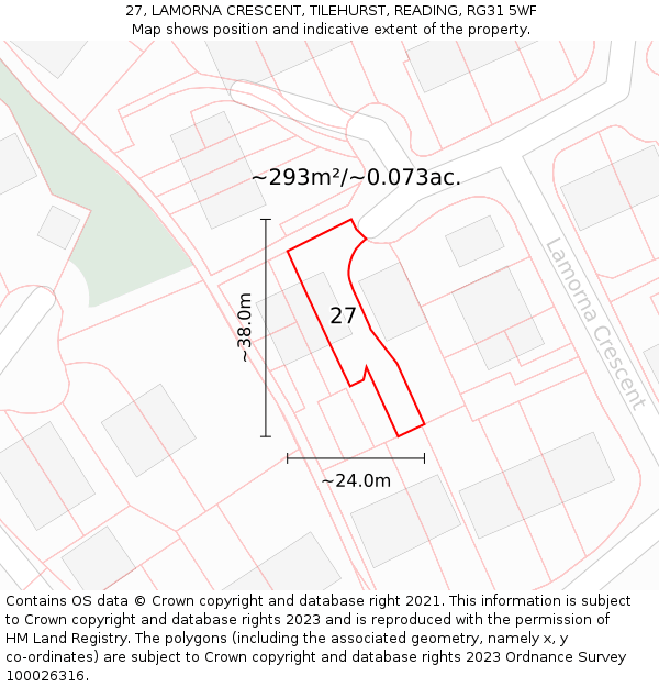 27, LAMORNA CRESCENT, TILEHURST, READING, RG31 5WF: Plot and title map