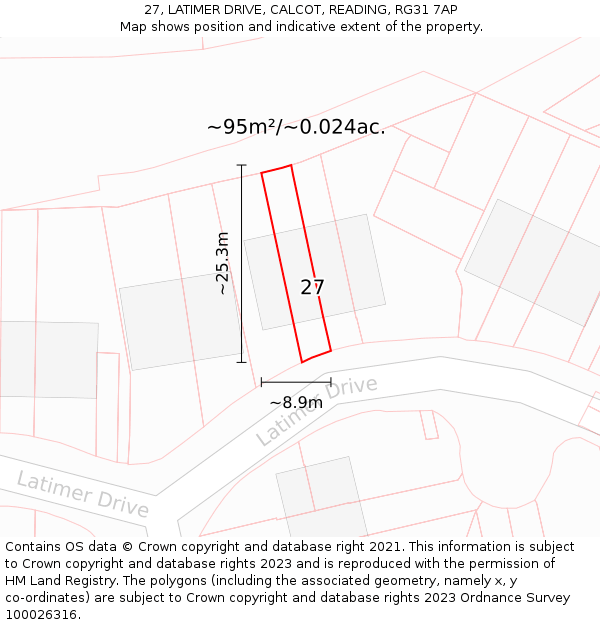 27, LATIMER DRIVE, CALCOT, READING, RG31 7AP: Plot and title map