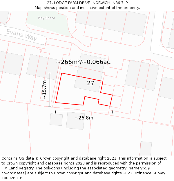 27, LODGE FARM DRIVE, NORWICH, NR6 7LP: Plot and title map