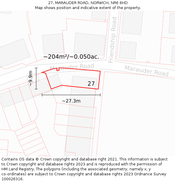 27, MARAUDER ROAD, NORWICH, NR6 6HD: Plot and title map