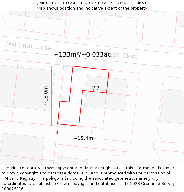 27, MILL CROFT CLOSE, NEW COSTESSEY, NORWICH, NR5 0ST: Plot and title map