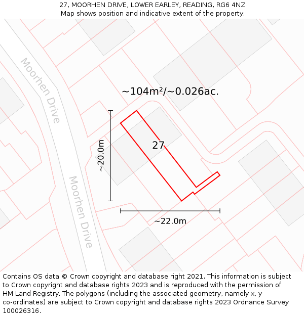 27, MOORHEN DRIVE, LOWER EARLEY, READING, RG6 4NZ: Plot and title map