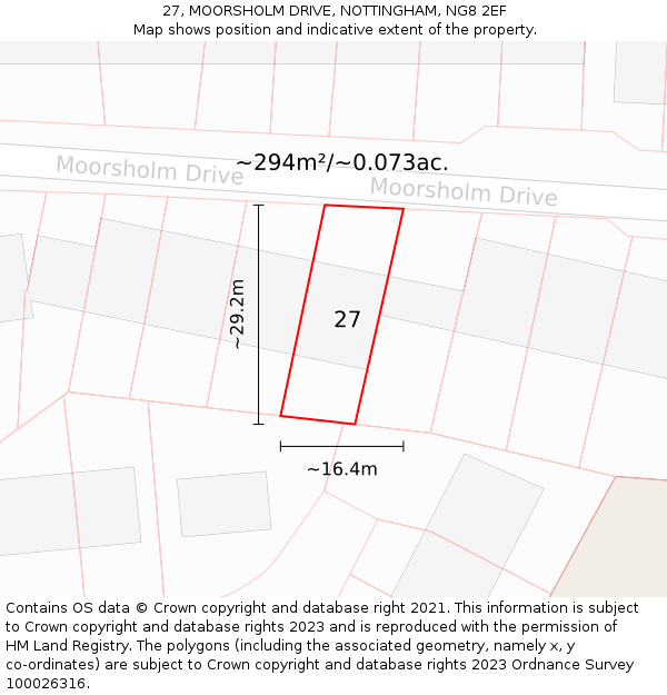27, MOORSHOLM DRIVE, NOTTINGHAM, NG8 2EF: Plot and title map