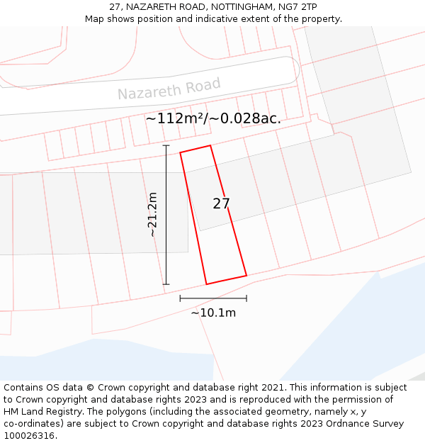 27, NAZARETH ROAD, NOTTINGHAM, NG7 2TP: Plot and title map