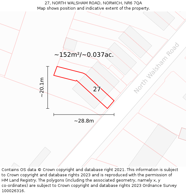 27, NORTH WALSHAM ROAD, NORWICH, NR6 7QA: Plot and title map