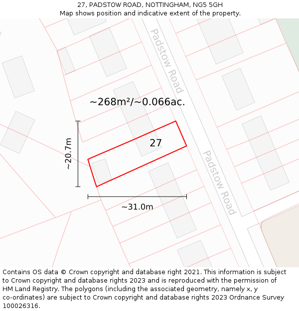 27, PADSTOW ROAD, NOTTINGHAM, NG5 5GH: Plot and title map