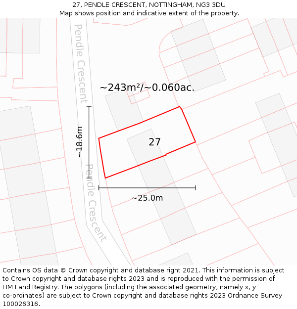27, PENDLE CRESCENT, NOTTINGHAM, NG3 3DU: Plot and title map