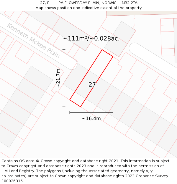 27, PHILLIPA FLOWERDAY PLAIN, NORWICH, NR2 2TA: Plot and title map