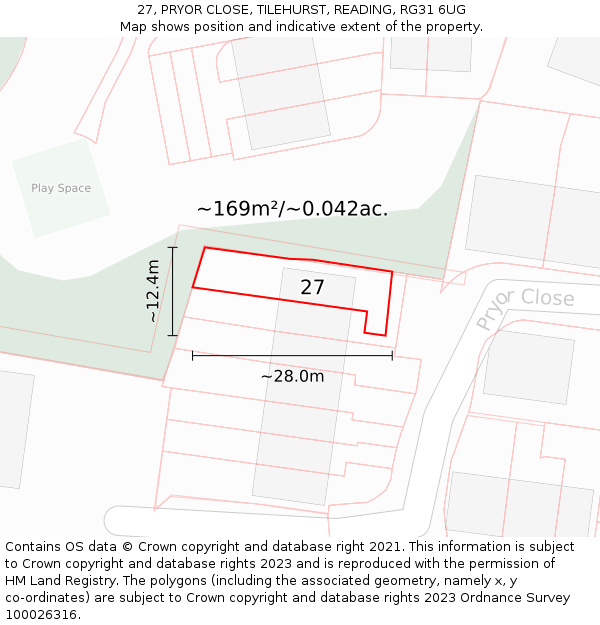 27, PRYOR CLOSE, TILEHURST, READING, RG31 6UG: Plot and title map