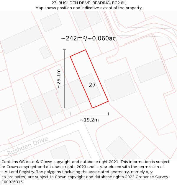27, RUSHDEN DRIVE, READING, RG2 8LJ: Plot and title map