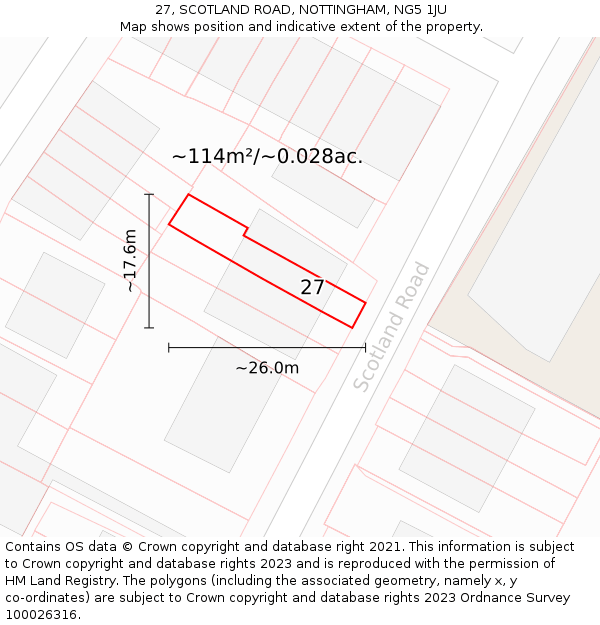 27, SCOTLAND ROAD, NOTTINGHAM, NG5 1JU: Plot and title map