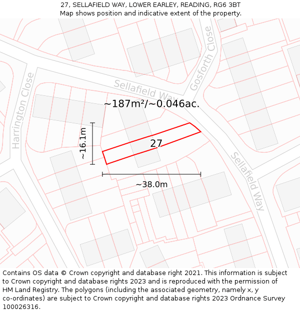 27, SELLAFIELD WAY, LOWER EARLEY, READING, RG6 3BT: Plot and title map