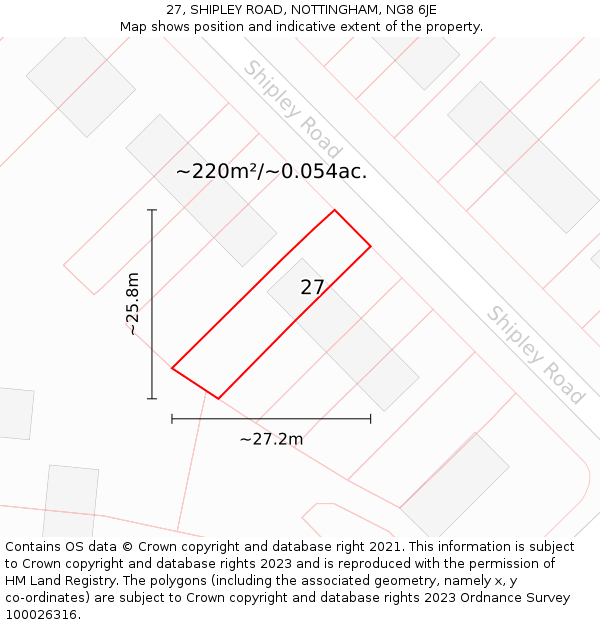 27, SHIPLEY ROAD, NOTTINGHAM, NG8 6JE: Plot and title map